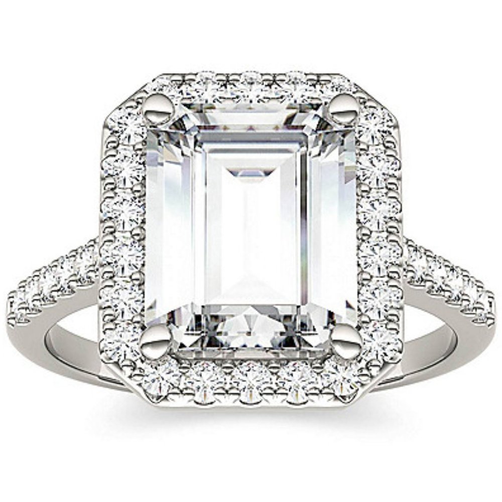 CHARLES AND COLVARD COLORLESS 10mm x 8mm MOISSANITE HALO RING 14k white gold